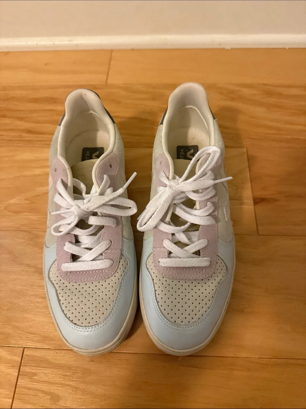 Veja Multicolor Pastel Suede & Leather Sneakers - White, Light Blue, Pink, Beige